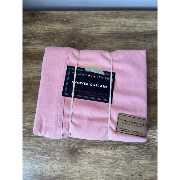 Vintage Tommy Hilfiger Pink Denim Jean Stitch Shower Curtain 100% Cotton 72”x72” - Picture 1 of 6